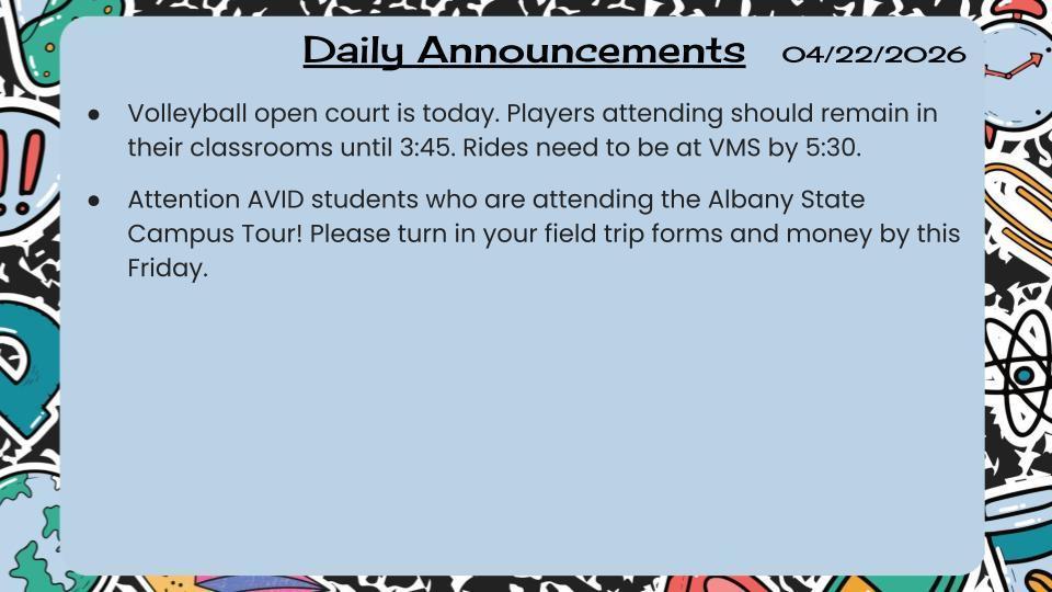 Daily Announcements 4/22/26