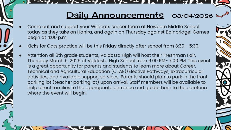 Daily Announcements 3/4/26