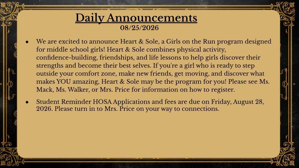 Daily Announcements 8/25/26