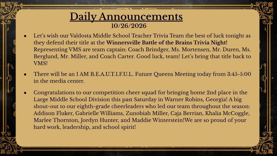Daily Announcements 1026/26