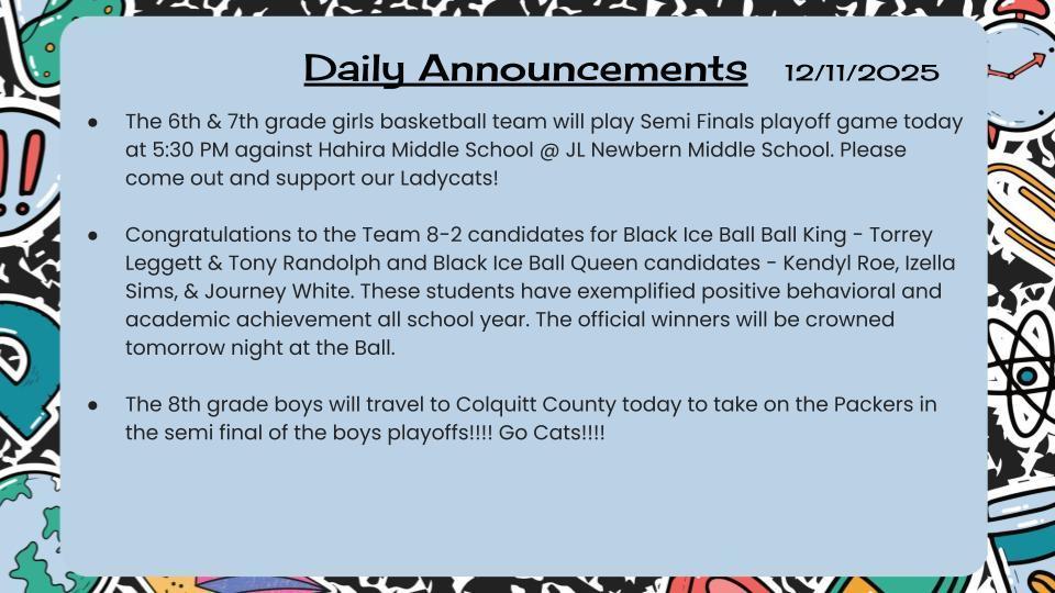 Daily Announcements 12/11/25