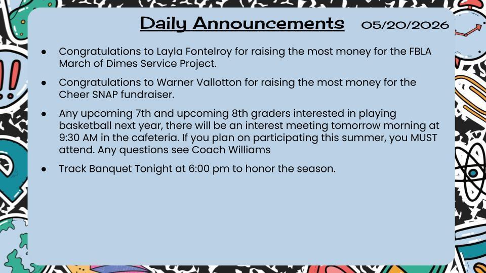 Daily Announcements 5/20/26