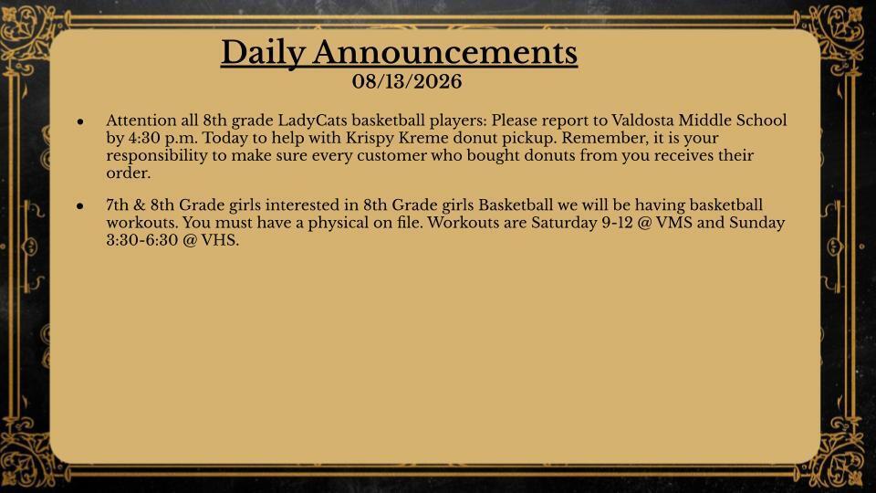 Daily Announcements 8/13/26