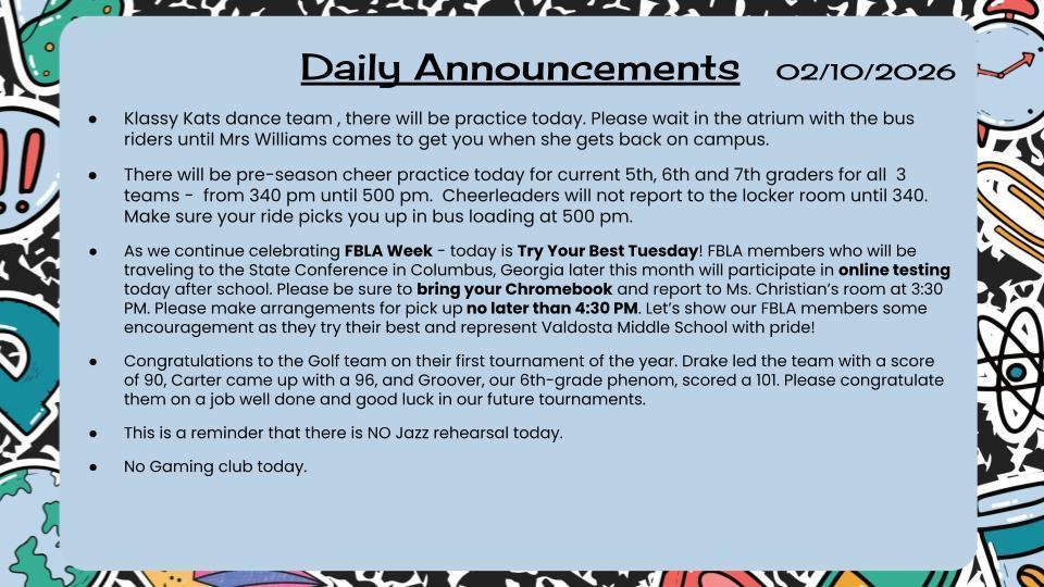 Daily Announcements 2/10/26