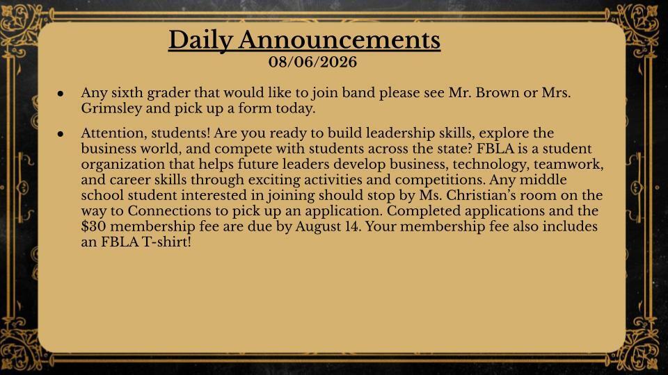 Daily Announcements 8/6/26
