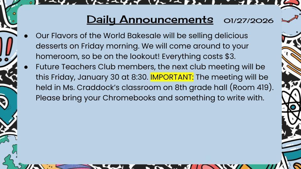 Daily Announcements 1/27/26