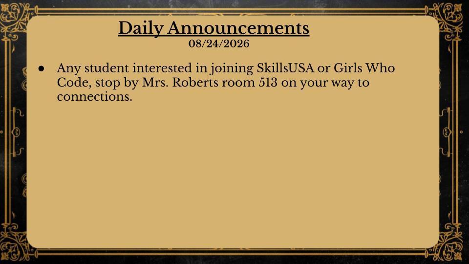 Daily Announcements 8/24/26
