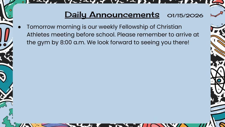 Daily Announcements 1/15/26