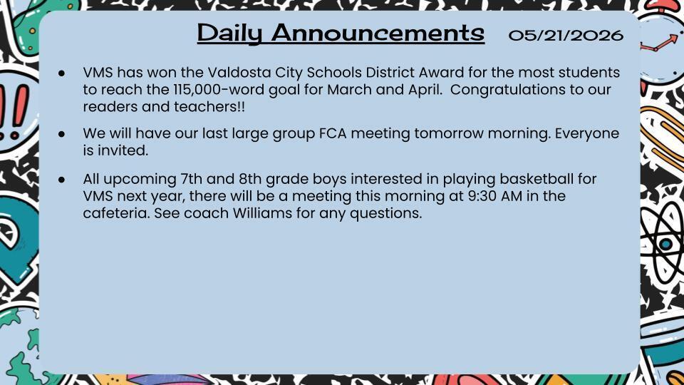 Daily Announcements 5/21/26