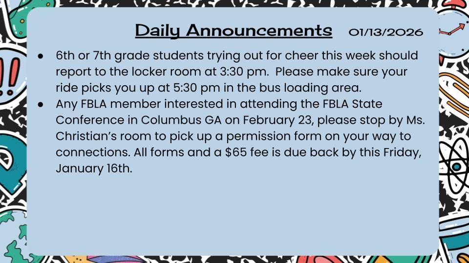 Daily Announcements 1/13/26