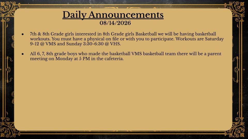 Daily Announcements 8/14/26