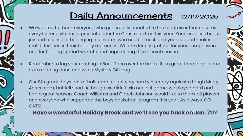 Daily Announcements 12/19/25