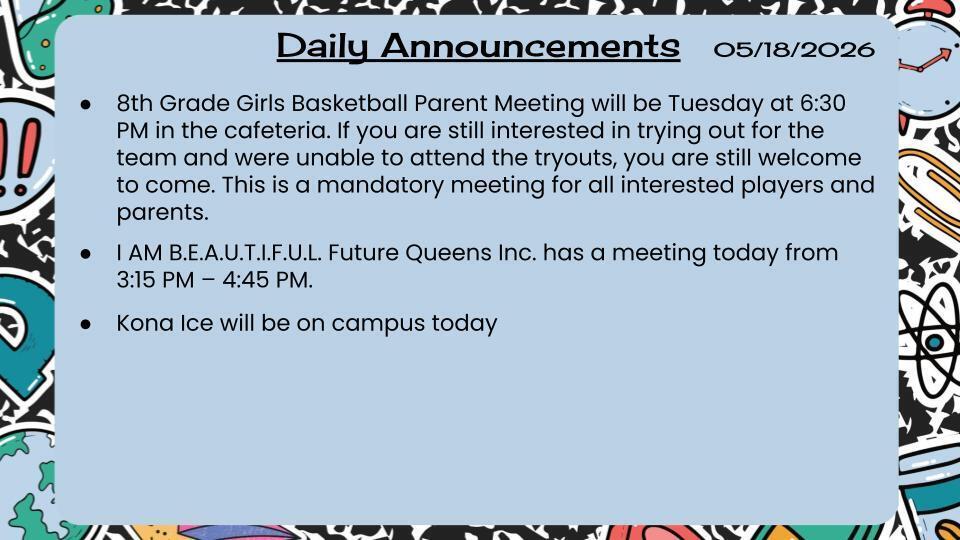 Daily Announcements 5/18/26