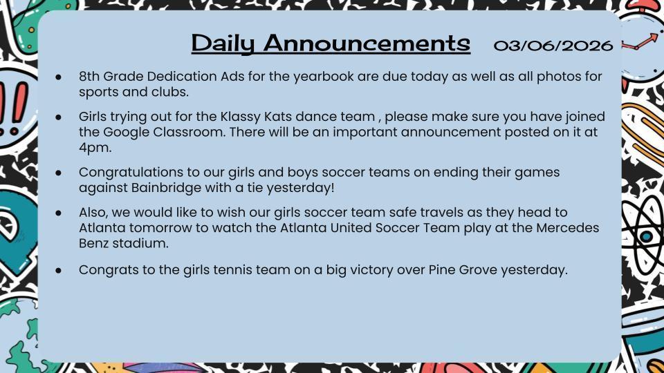 Daily Announcements 3/6/26