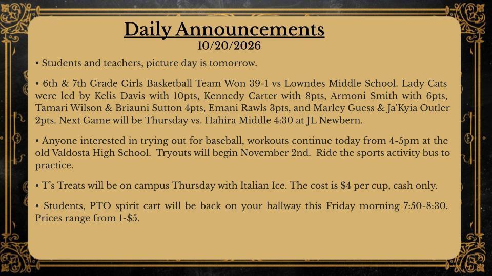 Daily Announcements 10/20