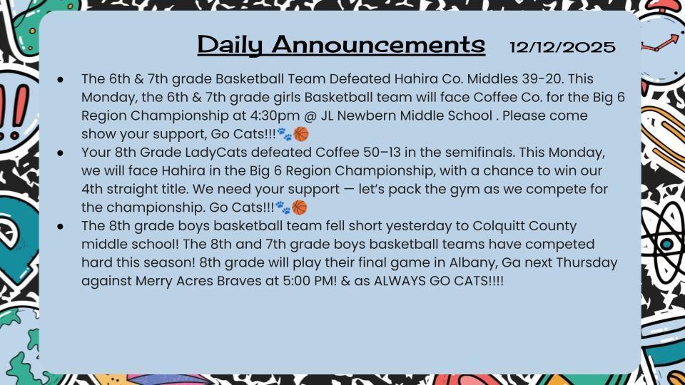 Daily Announcements 12/12/25