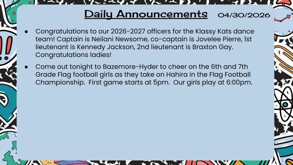 Daily Announcements 4/30/26