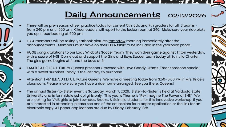 Daily Announcements 2/12/26