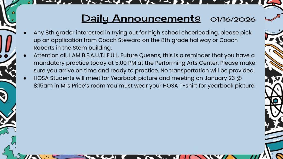 Daily Announcements 1/16/26