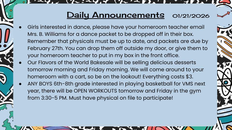 Daily Announcements 1/21/26