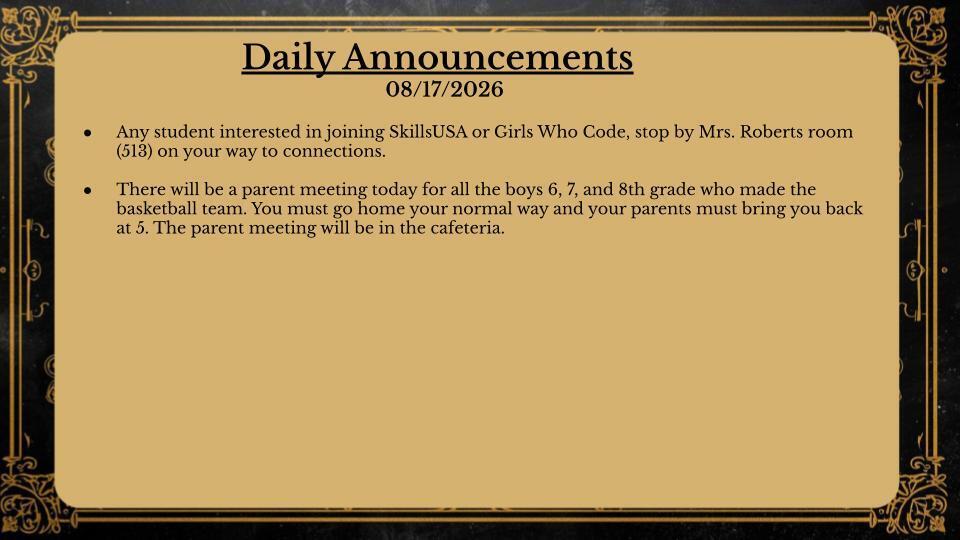 Daily Announcements 8/17/26