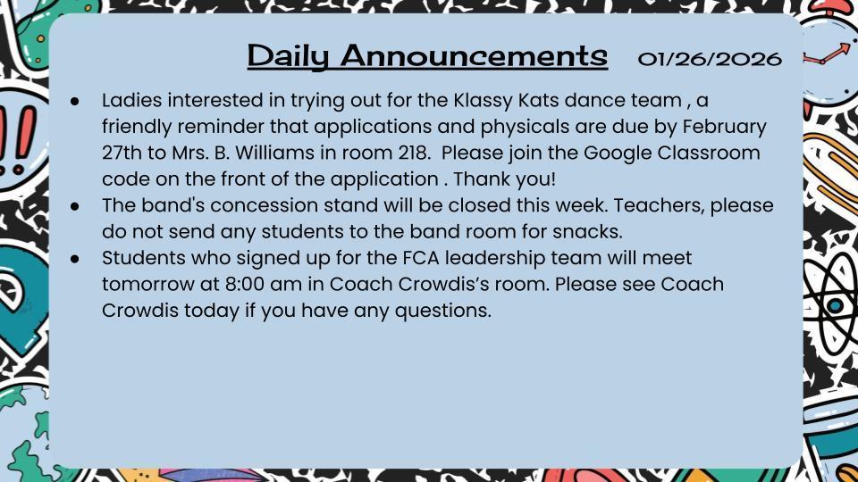 Daily Announcements 1/26/26
