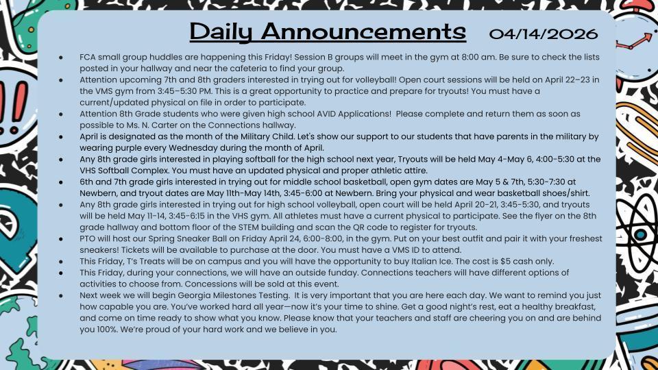 Daily Announcements 4/14/26