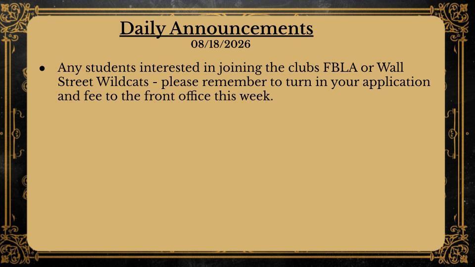 Daily Announcements 8/18/26