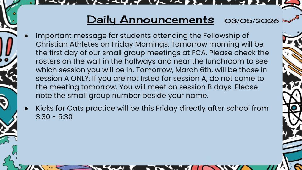 Daily Announcements 3/5/26