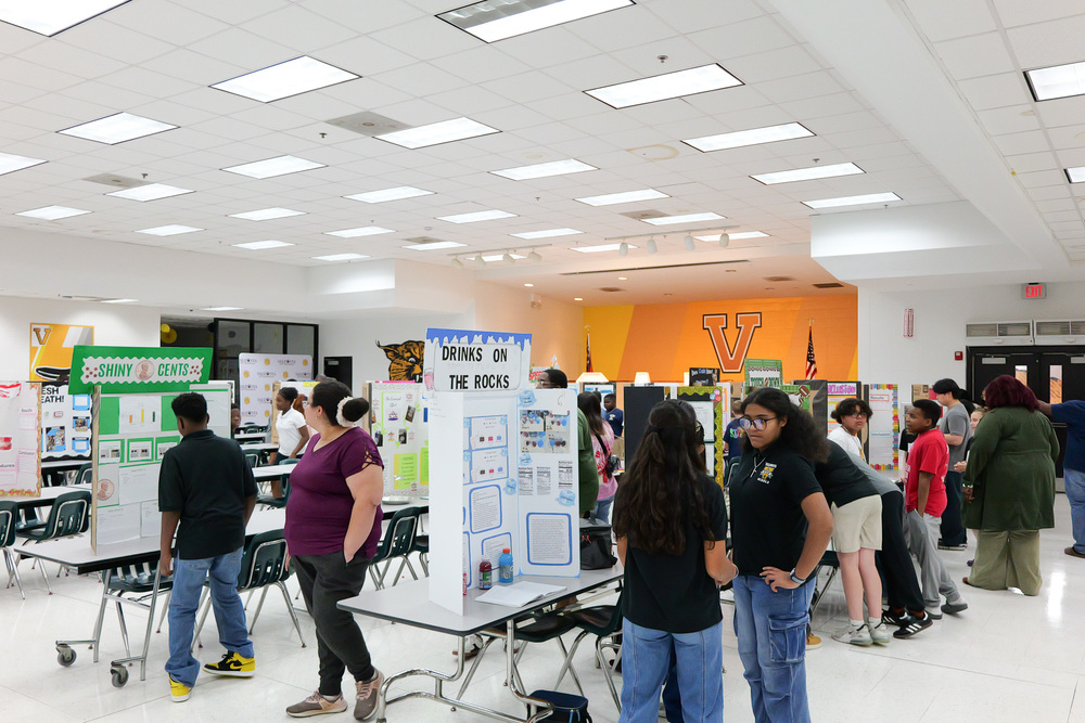 wide shot of science fair projects
