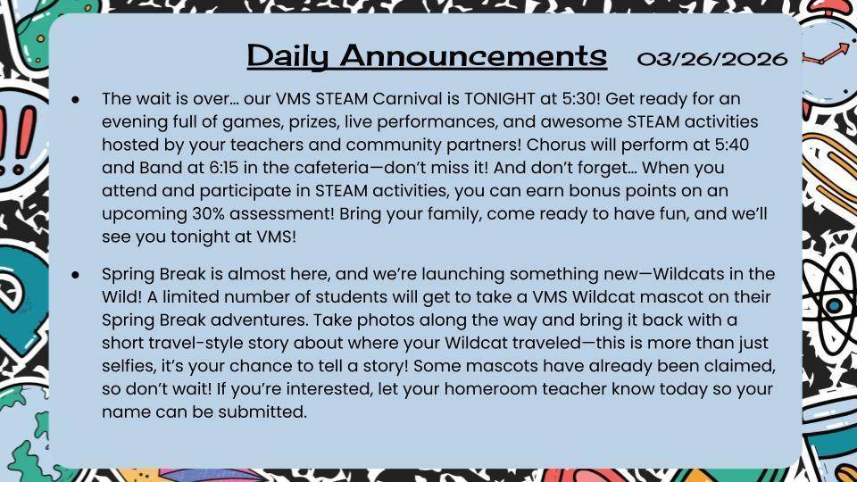 Daily Announcements 3/26/26