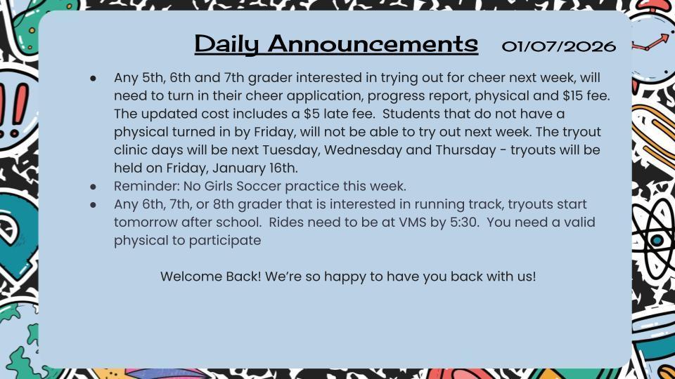 Daily Announcements 01/07/26