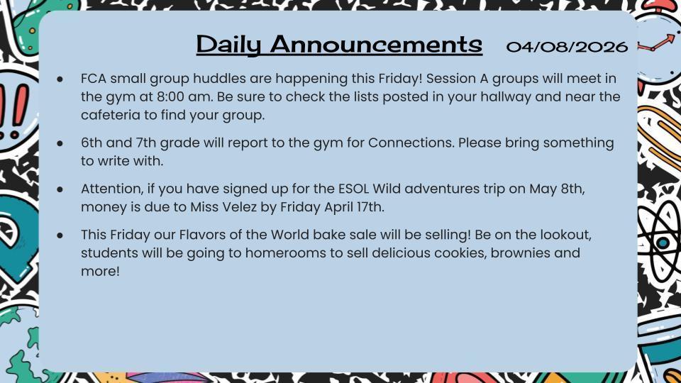 Daily Announcements 4/8/26