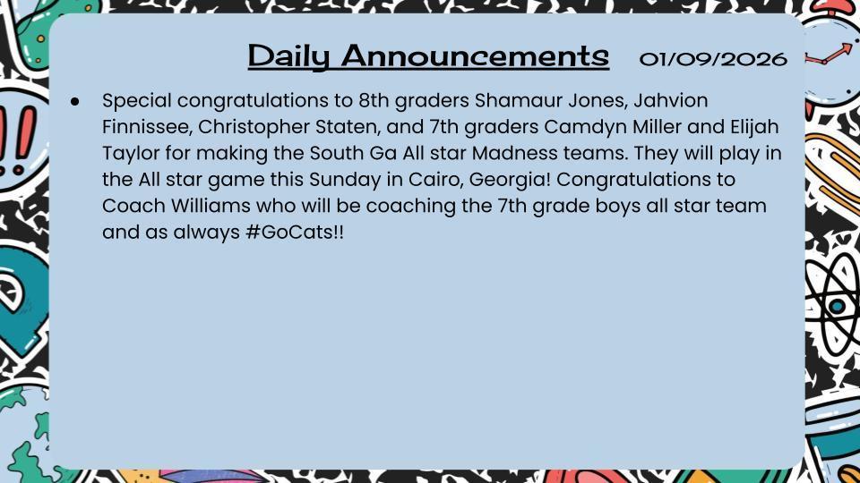 Daily Announcements 1/9/26