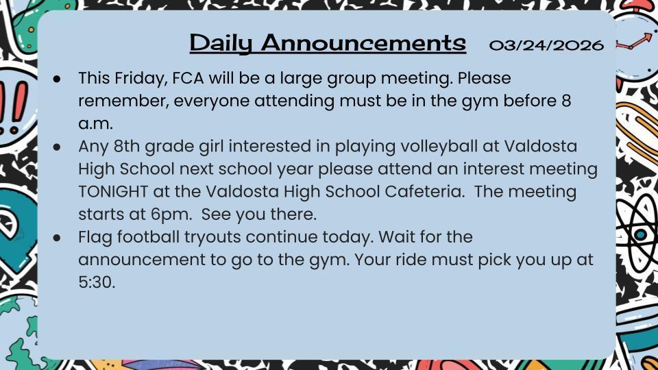 Daily Announcements 3/24/26