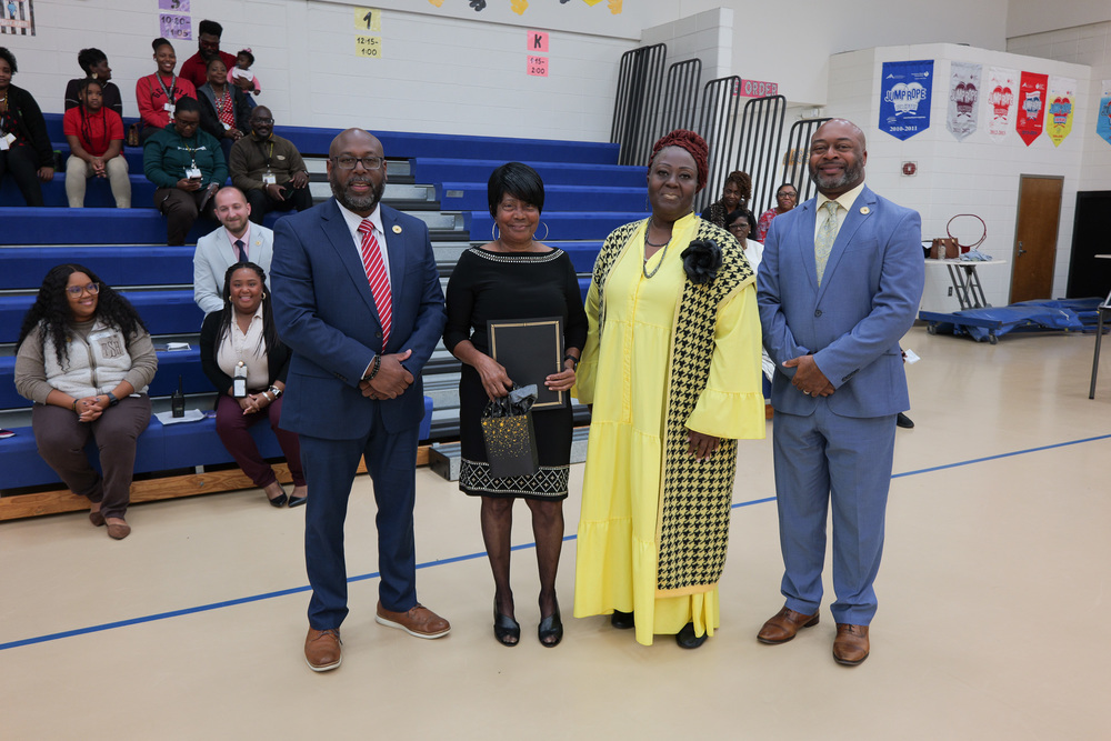 Recipient with Board Chair, Dr. Witherspoon & Superintendent