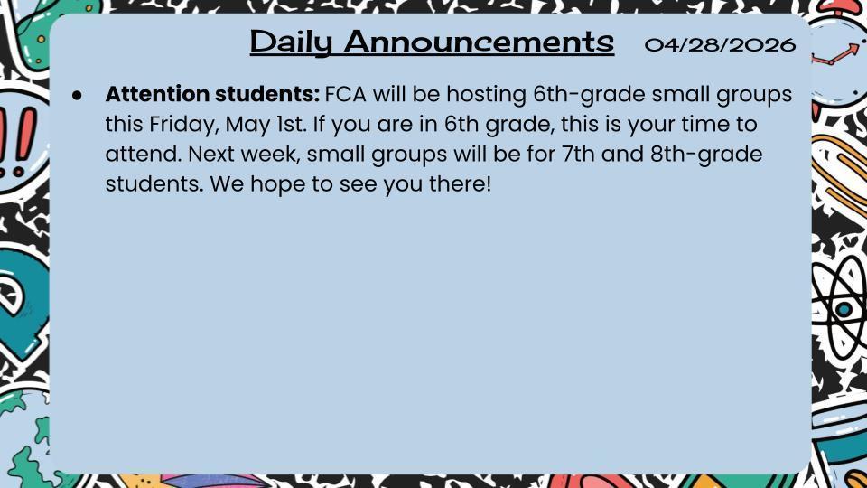 Daily Announcements 4/28/26