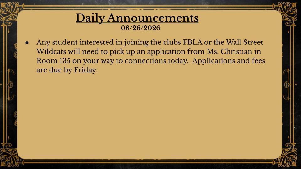 Daily Announcements 8/26/26