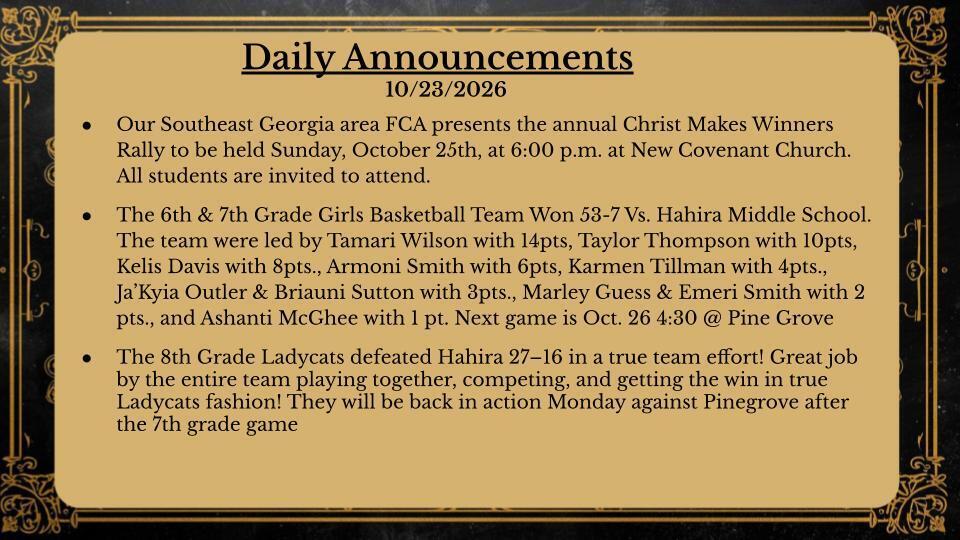 Daily Announcements 10/23/26