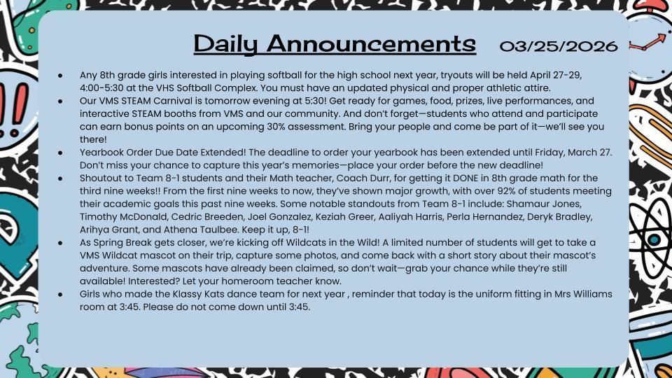 Daily Announcements 3/256/26