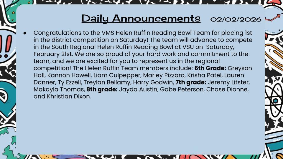 Daily Announcements 2/2/26