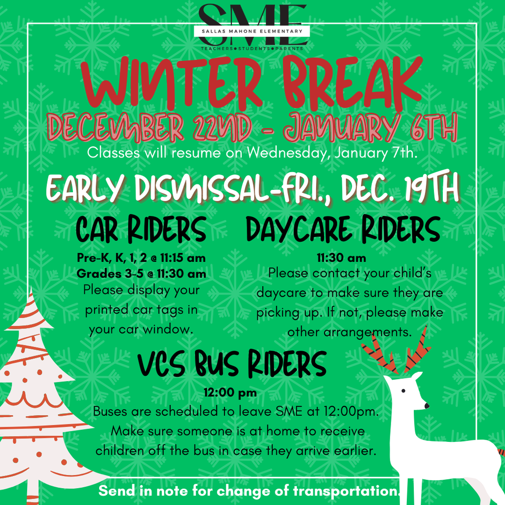 Early Dismissal NEXT Friday (Dec 19)