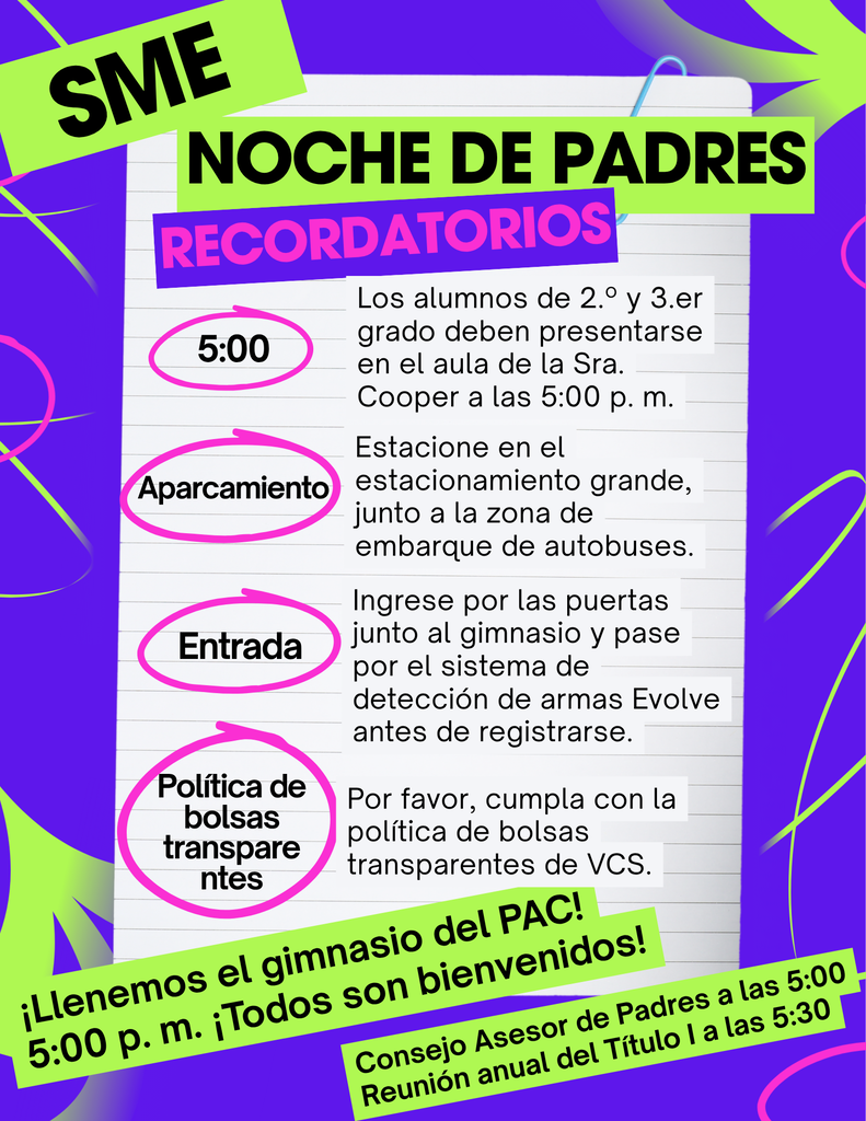 Parent Night Reminders - Spanish