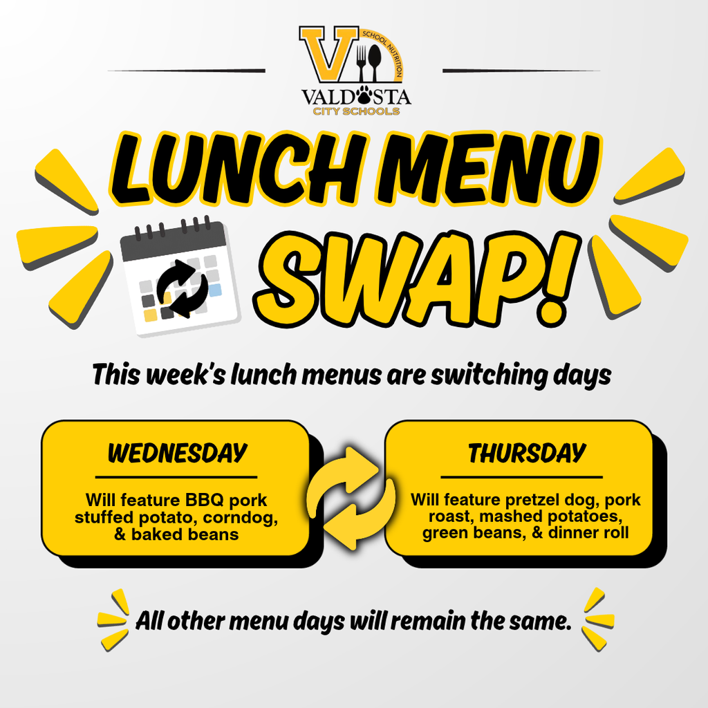 Menu swap from Wednesday October 21st to Thursday October 22nd.