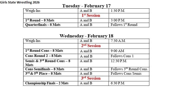 Girls State Wrestling Info 2026