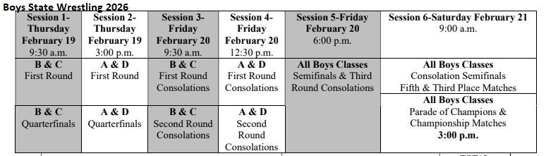 Boys State Wrestling Info 2026