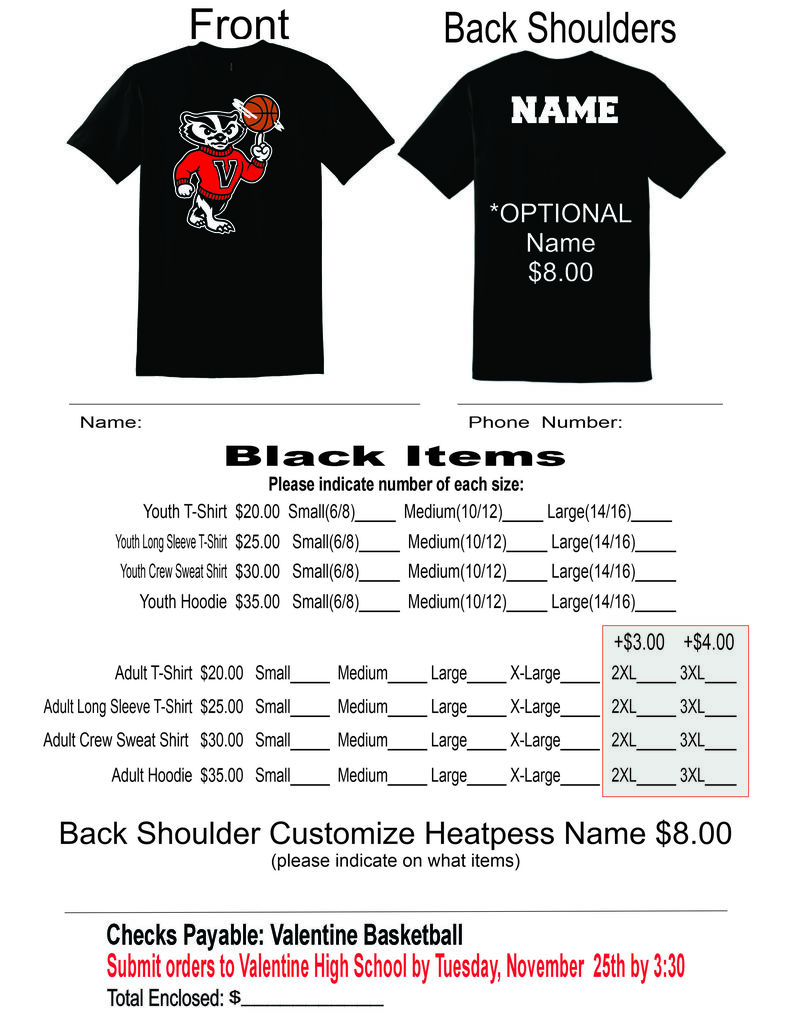 Valentine High School Girls Badger Basketball October 2025