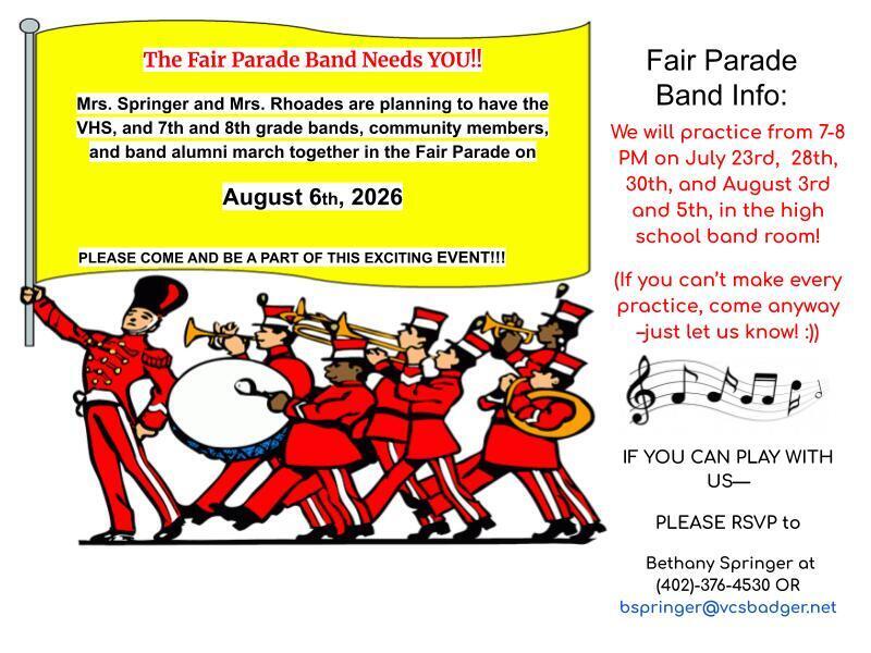FAIR PARADE BAND SCHEDULE