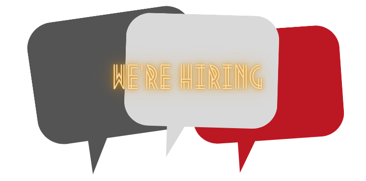 Graphic states we're hiring over top of bubble quotes