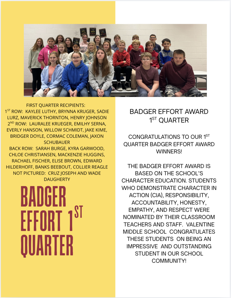 1st Quarter Badger Effort Awards
